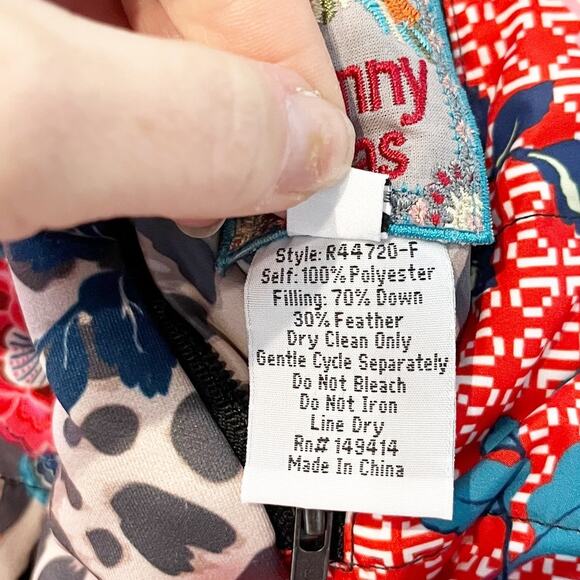 Johnny Was Lubello Reversible Full Zip Leopard Floral Puffer Jacket Black Large - Picture 13 of 13